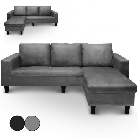 Canapé d'angle réversible en microfibre gris ou noir Malagy - 