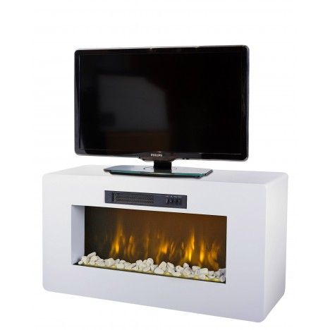 Meuble TV blanc cheminée électrique 2000w Méribel