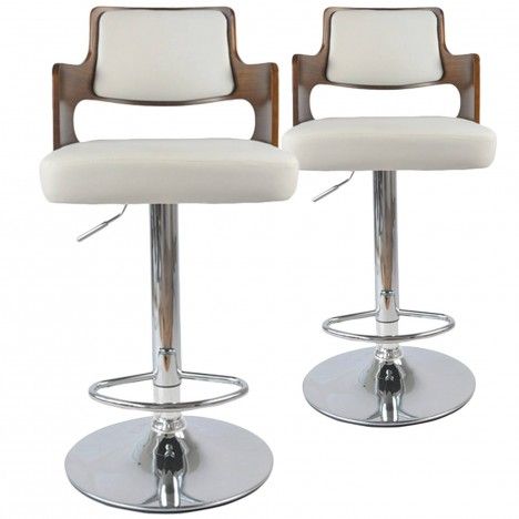 Chaises de bar bois et simili cuir Russel - Lot de 2 - 