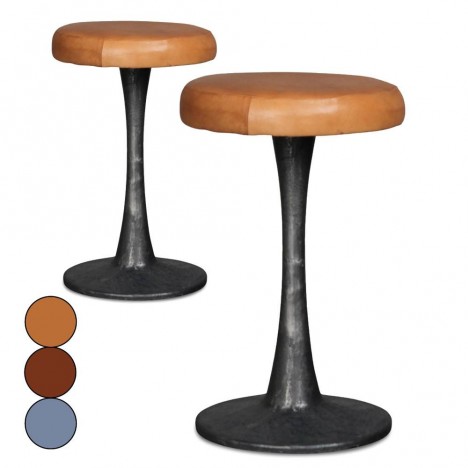 Tabouret en métal avec assise en cuir Doria - Set de 2 - 