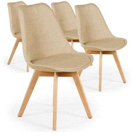 Chaise en tissu et pieds bois style scandinave  Lot de 4