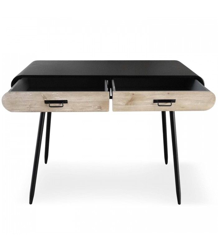 Console Bureau Bois Clair Et Metal Noir Industriel Leo