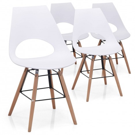Ensemble de 4 chaises blanches bois et métal style scandinave - 