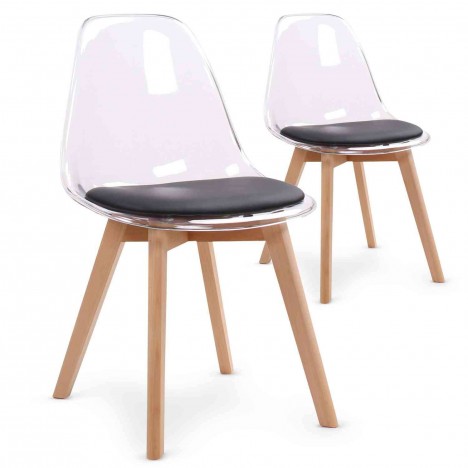 Chaise scandinave en bois et assise plexiglas - Lot de 2 - 