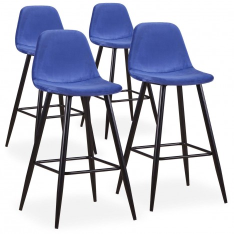 Chaise de bar en velours noir ou bleu - Lot de 4 - 