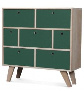 Commode style scandinave verte en bois 7 tiroirs Boreal