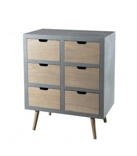 Commode 6 tiroirs bois clair et gris bleu MARSALA