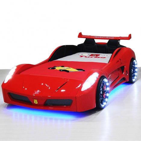 Lit Voiture Enfant V7 Rouge Led 90x190cm Decome Store