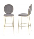 Tabouret rond en velours avec pieds dorés - Lot de 2