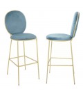 Tabouret rond en velours avec pieds dorés - Lot de 2