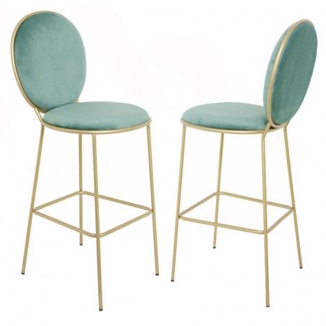 Tabouret rond en velours avec pieds dorés - Lot de 2