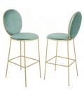 Tabouret rond en velours avec pieds dorés - Lot de 2