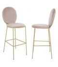 Tabouret rond en velours avec pieds dorés - Lot de 2