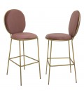 Tabouret rond en velours avec pieds dorés - Lot de 2