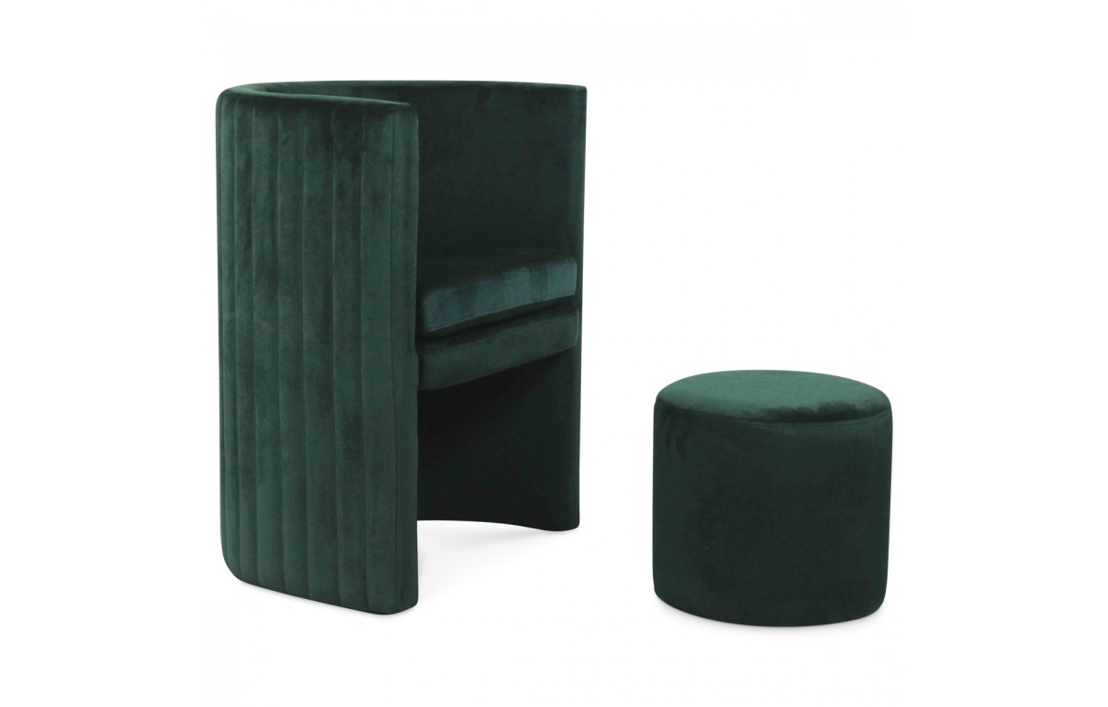 Fauteuil et pouf intégré en velours vert menthe Raphael ...