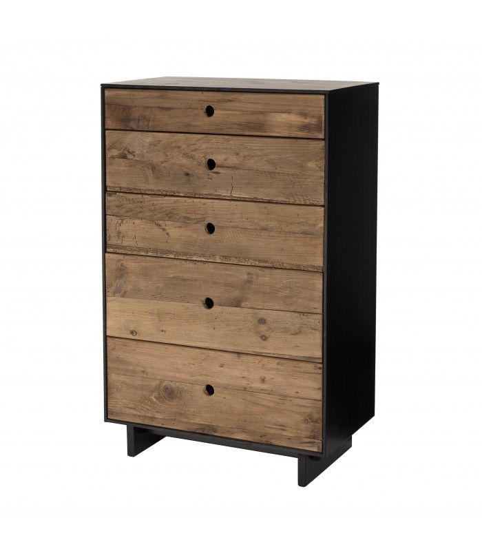 Meuble Chiffonnier 5 Tiroirs Bois Et Noir Pin Recycle Macabane