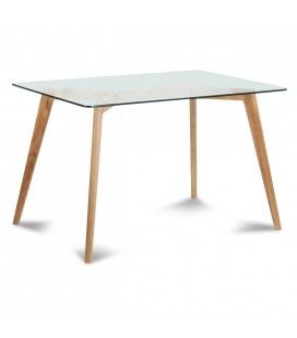 Table de repas verre et bois massif Fiord 120 x 80 cm