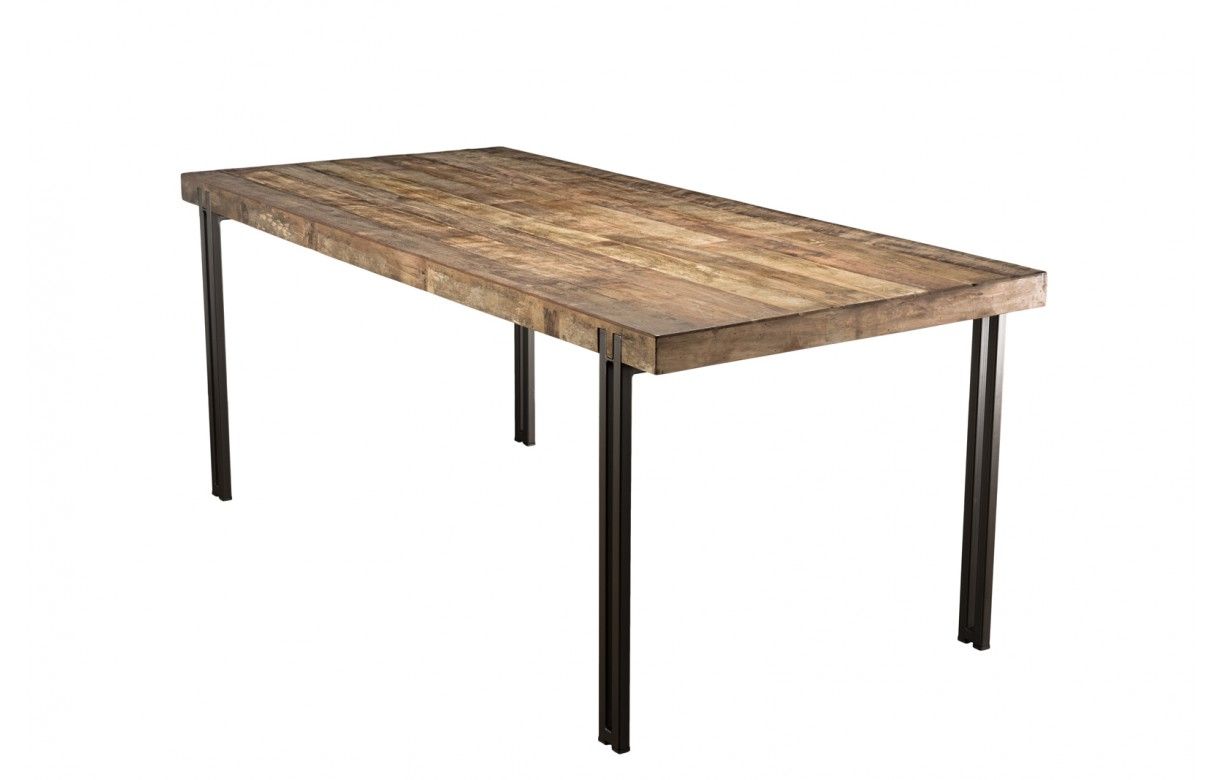 Grande table repas industrielle en bois recyclé et métal 250cm TUAREG