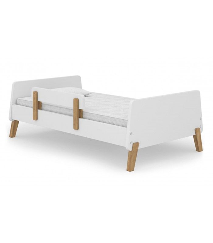 Lit Pour Enfant Style Scandinave Blanc Et Bois Clair Avec Barriere Decome Store