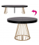 Table ronde noire 3 rallonges 260cm pied doré Grivaro - 