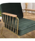 Fauteuil cabanette velours vert foncé pieds métal doré accoudoir cordage BOGOTA