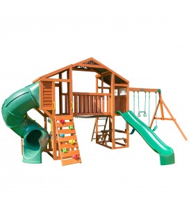 KidKraft Appleton Aire de Jeux en Bois avec Toboggan d'Extérieur,  Balançoire, Mur d'escalade et Bac à Sable pour Enfants, F24148E,  Exclusivité sur  : : Jeux et Jouets