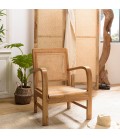 Fauteuil bois clair massif et cannage rotin ANGKOR