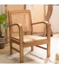 Fauteuil bois clair massif et cannage rotin ANGKOR