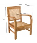 Fauteuil bois clair massif et cannage rotin ANGKOR