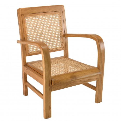 Fauteuil bois clair massif et cannage rotin ANGKOR