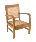 Fauteuil bois clair massif et cannage rotin ANGKOR