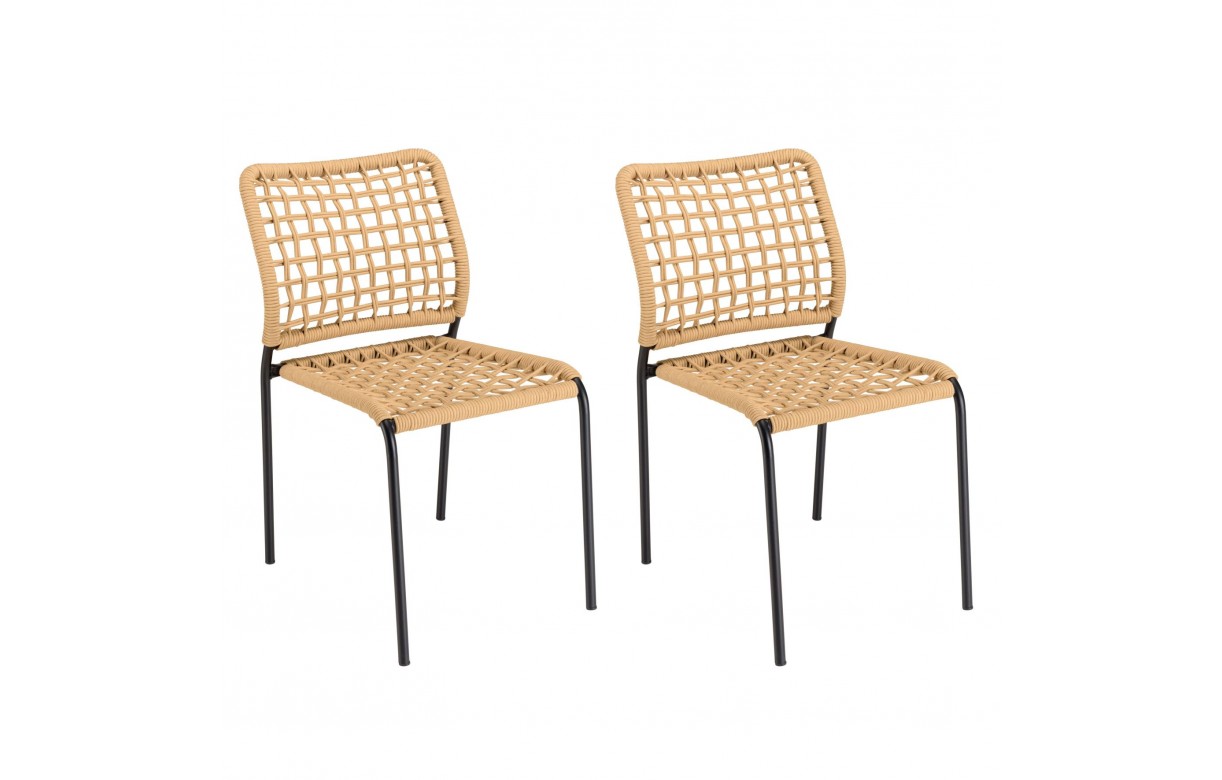 Salon de jardin 2 personnes en acier - 1 table carrée 70x70cm et 2 chaises  en textilène