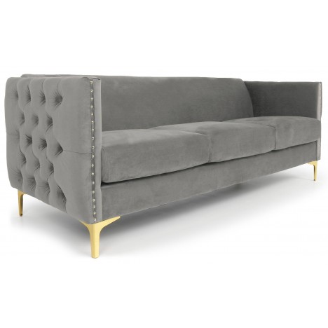 Canapé capitonné en tissu 2 places gris clair Giby - 