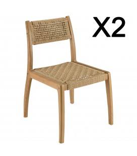 Lot de 2 chaises jardin teck rotin synthétique tressé beige VOLANTIS