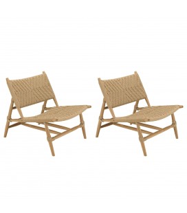 Lot de 2 fauteuils lounge de jardin en teck et rotin relief VOLANTIS