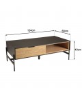 Table basse marron et noire 2 tiroirs 1 niche Pin pieds métal CHARLIE