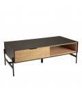 Table basse marron et noire 2 tiroirs 1 niche Pin pieds métal CHARLIE