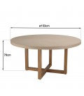 Table à manger ronde 153x153cm béton beige pieds croisés en teck ANGKOR