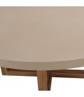 Table basse ronde 92x92cm en béton beige pieds croisés en teck ANGKOR