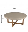 Table basse ronde 92x92cm en béton beige pieds croisés en teck ANGKOR