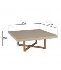 Table basse carrée 107x107cm en béton beige pieds croisés en teck ANGKOR