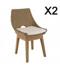 Chaises de jardin en teck et rotin avec coussin crème KODY - Lot de 2