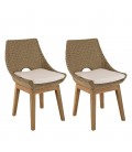 Chaises de jardin en teck et rotin avec coussin crème KODY - Lot de 2