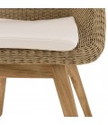 Chaises de jardin dossier enveloppant en rotin et teck avec coussin KODY - Lot de 2