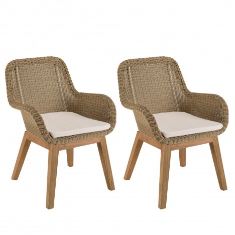 Fauteuils jardin rotin synth et coussin + pieds droit KODY - Lot de 2