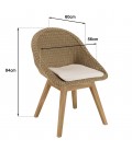 Chaises de jardin dossier enveloppant en rotin et teck avec coussin KODY - Lot de 2