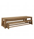 Grand ensemble de jardin 1 table 300cm et 2 bancs en bois de teck KODY