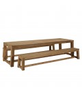 Grand ensemble de jardin 1 table 300cm et 2 bancs en bois de teck KODY