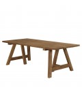 Table d'extérieur en teck 220cm avec pieds style tréteaux KODY