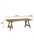 Table d'extérieur en teck 220cm avec pieds style tréteaux KODY